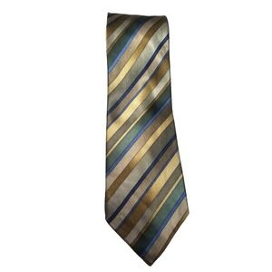 Stonehenge Striped Green Blue Gold Taupe Silk Pointed Smooth Tie